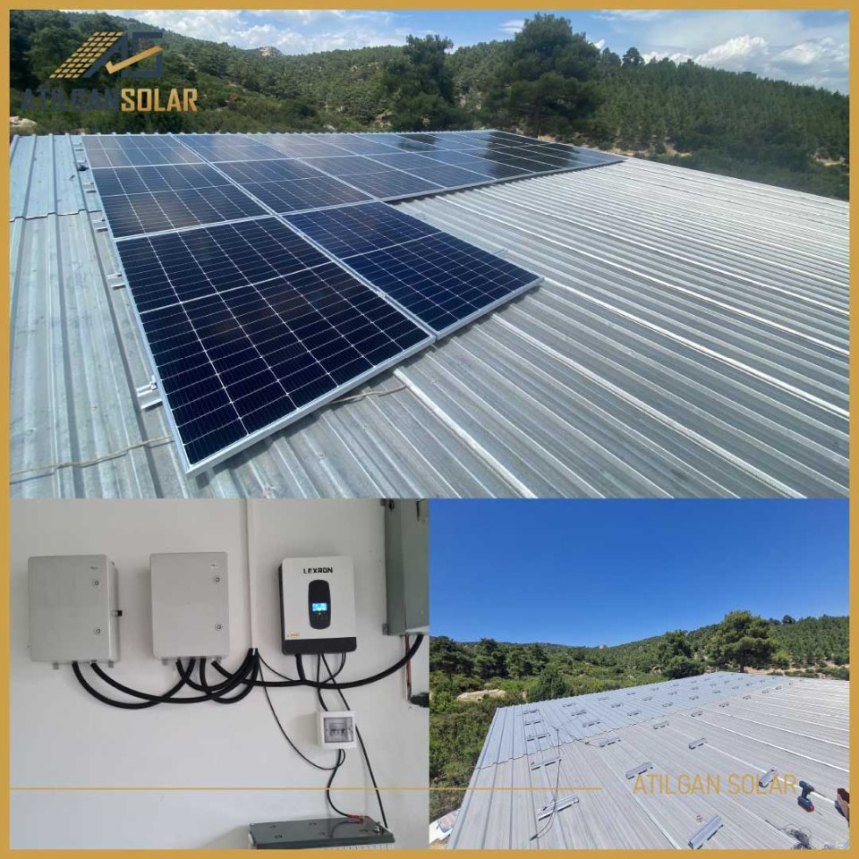 ÇATI GES Depolama: 3.5kWh Jel depolama Panel Gücü: 2kWp Sulama Panel Gücü: 8kWp İnverter: Lexron 3kW mppt inverter Not: 2 Adet sürücü bulunmaktadır. Sürücüler aynı paneli kullanmakta olup uzaktan kapatıp açılabilmektedir.